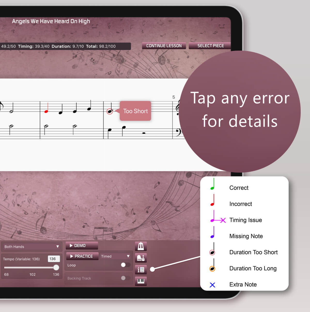 adults piano lessons app on ipad with MIDI piano keyboard