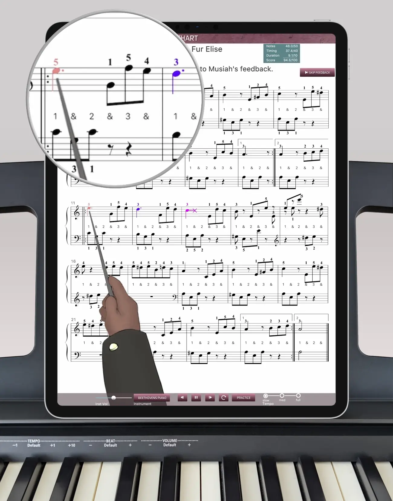 Musiah AI piano teacher app on iPad