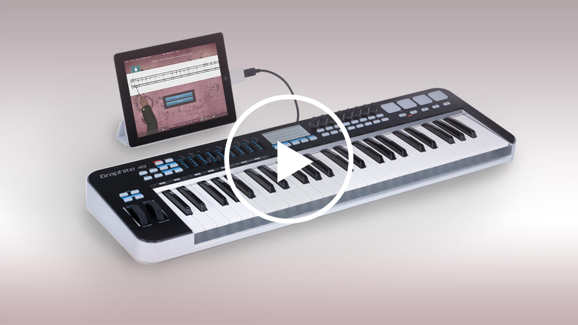 MIDI keyboard connected to iPad with cable
